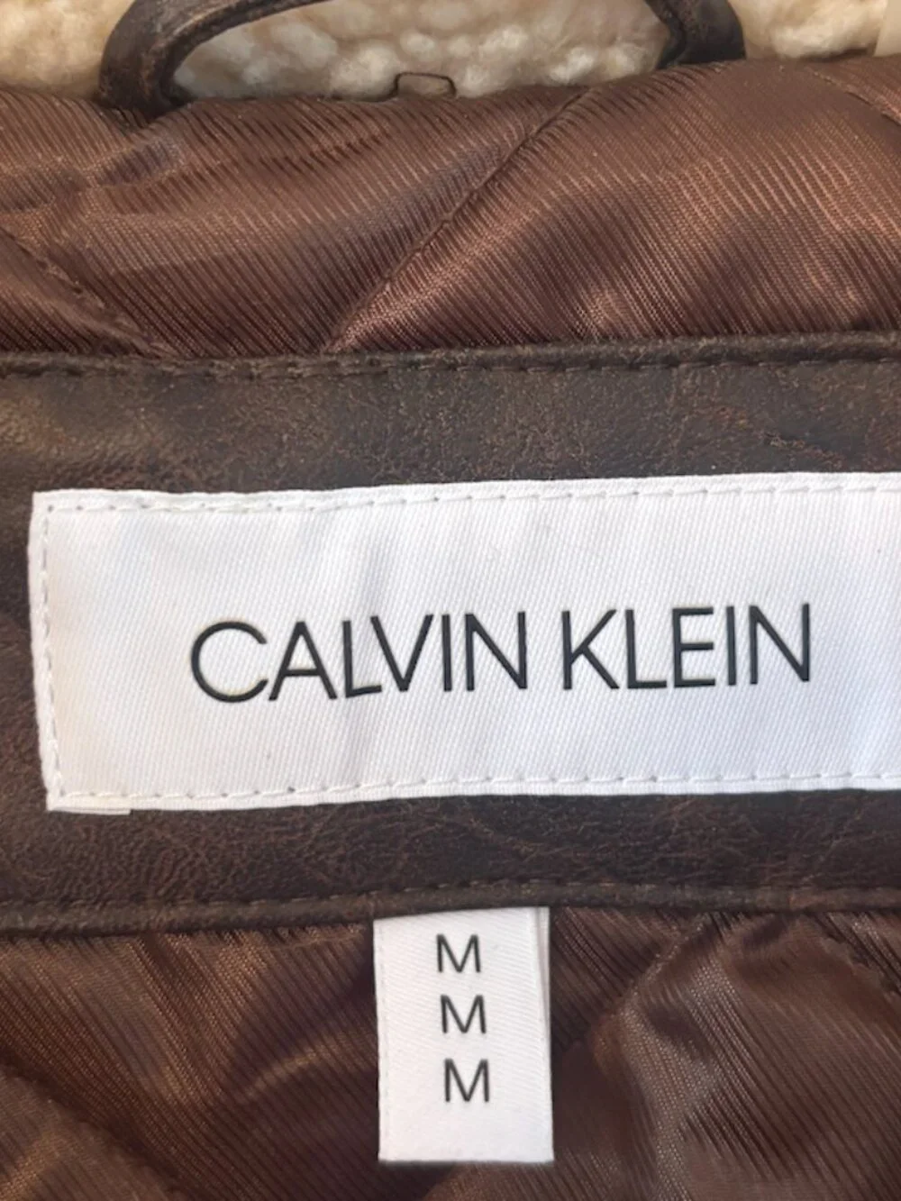 Calvin Klein Brown Faux Shearling Aviator Jacket Size Medium - Picture 5 of 5